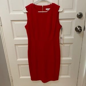 Calvin Klein red dress with exposed gold zipper